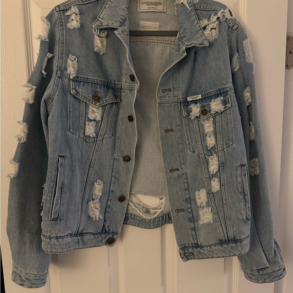 Stylish Light Blue Distressed Jean Jacket